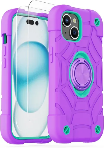 Vista 12 de KCJ Funda para iPhone SE 2022/2020, iPhone 8/7/6/6S, con [2×Protectores de Pantalla][Soporte de Anillo] Silicona Suave+PC Duro Protección Completa