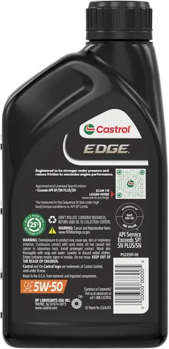 Vista 4 de Castrol EDGE 5W-50 Advanced - Aceite de motor sintético completo, 1 cuarto de galón, paquete de 6
