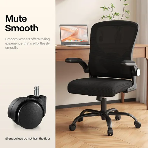 Vista 10 de Silla de oficina, silla de escritorio ergonómica con soporte lumbar ajustable, brazos abatibles, cómoda silla giratoria de malla para computadora