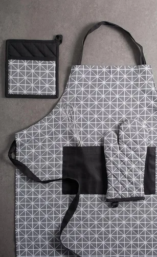 Vista 4 de DII Delantal de chef unisex jacquard geométrico negro y blanco, 32x28, triángulo