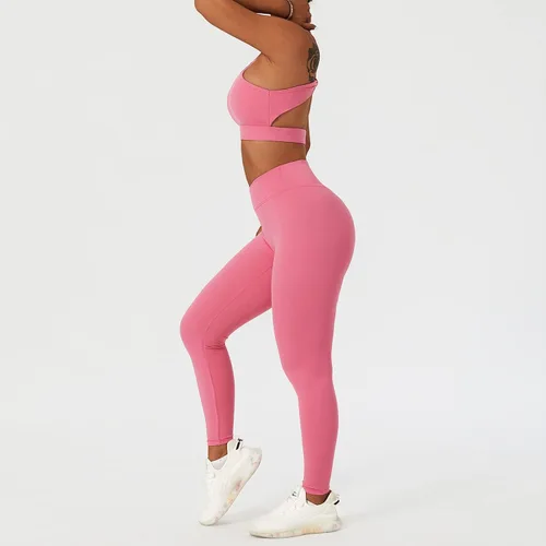 Vista 3 de ABOCIW Conjuntos de entrenamiento para mujer, 2 piezas, cintura cruzada, leggings de cintura alta, tirantes deportivos, para ejercicio, gimnasio