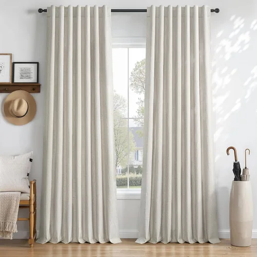 Vista 13 de Cortinas opacas de lino de 96 pulgadas para dormitorio, 2 paneles, verde Verde Olivegreen