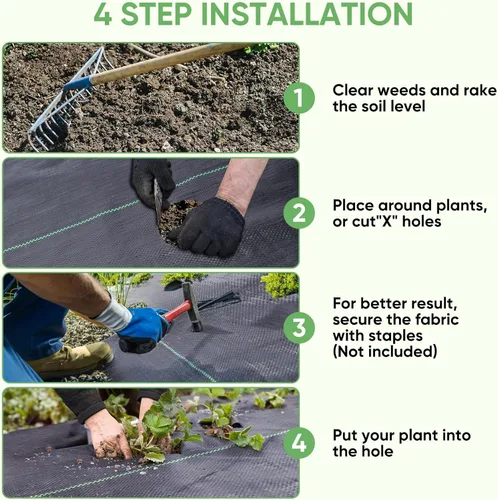 Vista 7 de TICONN 3 pies x 50 pies Tela de Barrera de Malezas Resistente, Tela de Paisaje de 3.2 oz para Jardín, Patio, Entrada y Cultivo de Vegetales