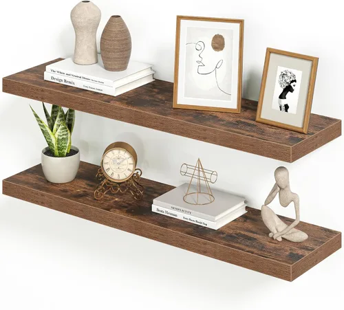 Vista 34 de Heimlove Juego de 2 estantes flotantes de 16 pulgadas para pared, estante negro para baño pequeño, dormitorio, sala de estar, cocina, decoración