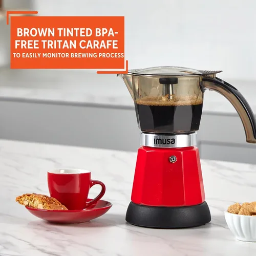 Vista 5 de IMUSA Cafetera eléctrica para café expreso de 6 o 3 tazas, color rojo