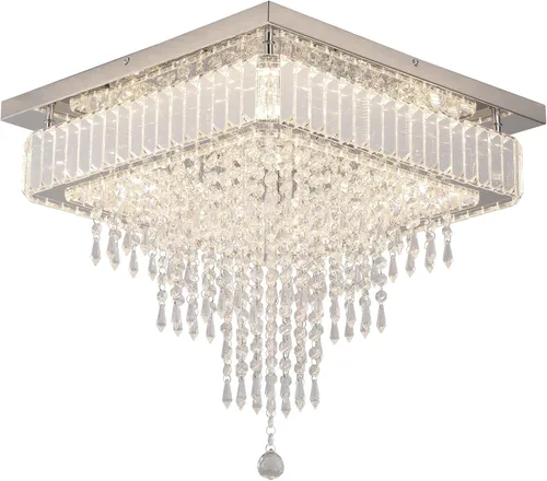 Vista 8 de VETRULUS Lámpara de techo de cristal moderna cuadrada de montaje empotrado LED regulable para cocina, dormitorio, sala de estar