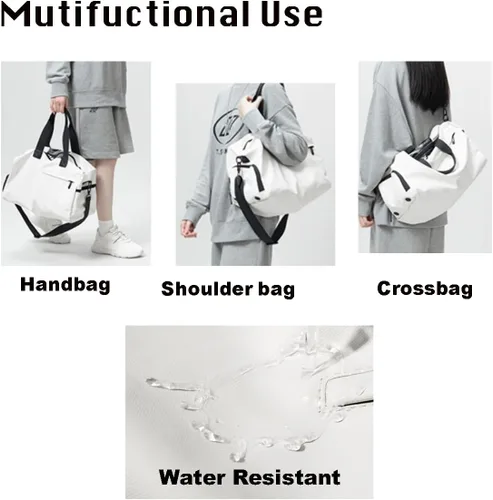 Vista 5 de Bolsa de gimnasio de natación, bolsa de viaje deportiva, ligera, para fin de semana, para yoga, casual, mochila de moda, universidad, Blanco, Bolsa