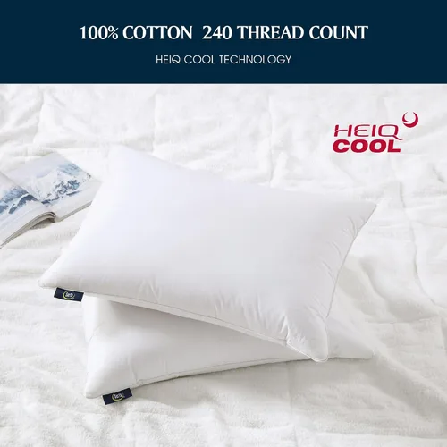 Vista 5 de Serta Juego de 2 almohadas refrescantes HeiQ de 240 hilos suaves e hipoalergénicas para dormir de espalda