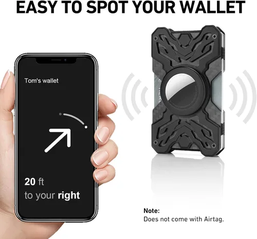 Vista 4 de Cartera táctica para hombre, cartera de metal delgada y minimalista de fibra de carbono, clip de dinero de acero inoxidable, bloqueo RFID, tarjetero