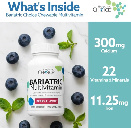 Vista 3 de Bariatric Choice My Bariatric - Multivitamínico masticable con hierro y 300 mg de calcio, bayas (120 unidades)