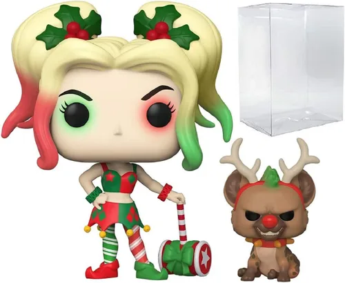 Vista 6 de Funko POP DC Holiday - Figura de vinilo de Harley Quinn con Hyena Helper Pop! (paquete con funda protectora compatible con caja de burbujas pop)