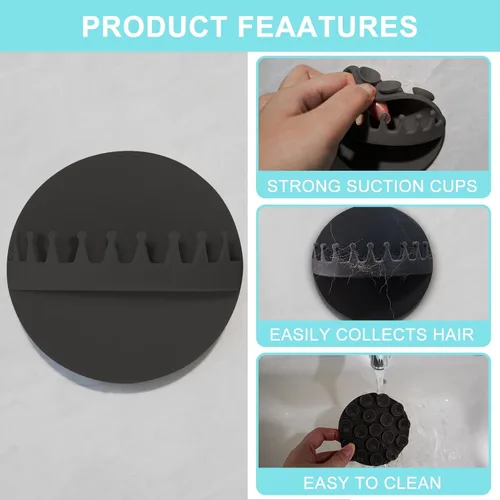 Vista 2 de Colector de cabello con succión para montaje en pared, 2 piezas, trampa para drenaje de ducha, recolector de pelo reutilizable para pared de ducha