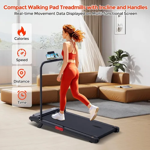Vista 4 de Portable Walking Pad Treadmill with Incline, Small Walking Pad with Handle Bar, Treadmills for Home Small Space, 3.0HP Electric Small Mini Treadmill