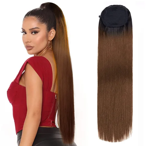 Vista 13 de Extensión de cabello rizado de 32 pulgadas de largo, cola de caballo sintética con clip instantáneo, resistente al calor, marrón oscuro (#2), 6.70