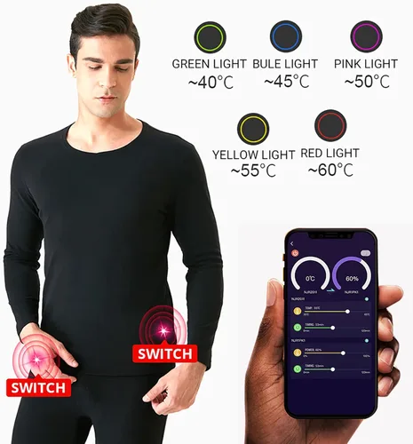 Vista 3 de Conjunto de ropa interior térmica eléctrica con forro polar, traje térmico para hombre, control de aplicación de invierno, temperatura, pantalones