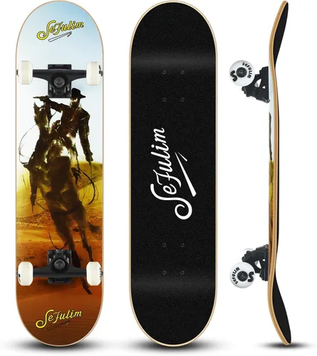Vista 13 de 31 x 8 Inch Complete Skateboard 7 Layer Canadian Maple Double Kick Deck Concave Cruiser Trick Skateboard for Boys Girls Teens Adults Beginner