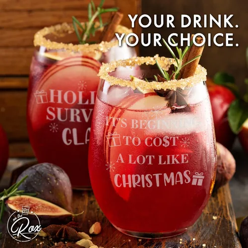 Vista 6 de Copas de vino de Navidad – Vaso de supervivencia navideño, está empezando a costar mucho como copas de vino sin tallo de Navidad, juego de 2 copas