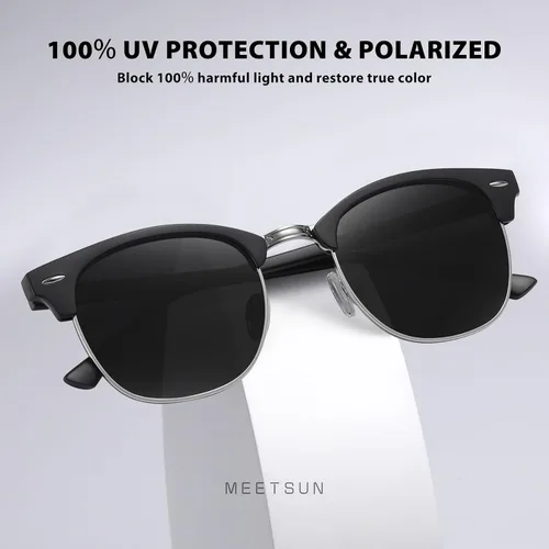 Vista 3 de MEETSUN Lentes de sol polarizados retro sin montura para mujeres y hombres, lentes de espejo de moda, para conducción, paquete de 3