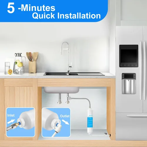 Vista 6 de Filtro de agua en línea para máquina de hielo y refrigerador, filtro de agua de conexión a presión de 1/4 de pulgada, ideal para máquina de hielo