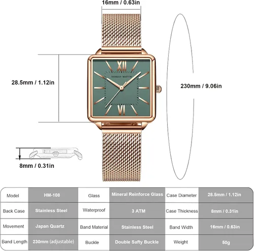 Vista 3 de Reloj de pulsera vintage para mujer, estilo cuadrado, estilo vintage, para mujer