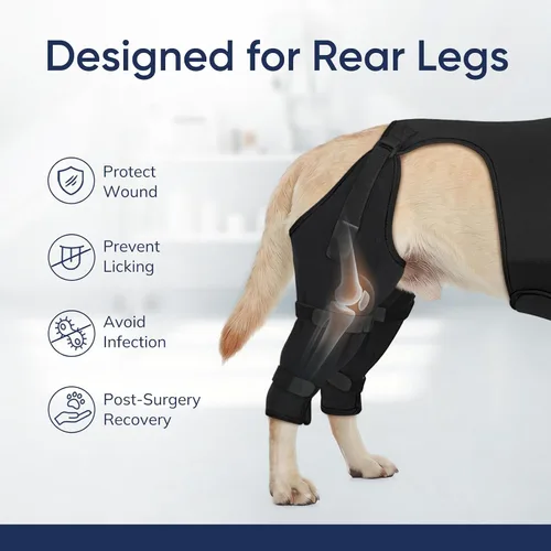 Vista 2 de Supet Dog Rear Leg Sleeve to Stop Licking- Potty-Friendly for TPLO ACL Surgery Leg Injuries, Chew Resistant Washable Recovery Sleeve, for Male and