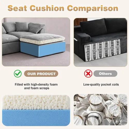 Vista 7 de Sofá seccional de nube sin hueso de 110 pulgadas para sala de estar, sofá modular en forma de L de gran tamaño con otomana, sofá seccional de Gris
