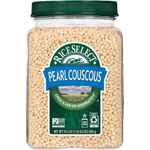 Vista 7 de RiceSelect Cuscús Perla con Cúrcuma, Pasta de Cuscús de Trigo Estilo Israelí, Sin GMO, Frasco de 21 onzas, (Paquete de 1)