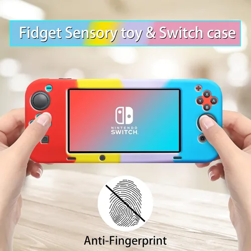 Vista 4 de ATESSON Pop Bubbles Silicone Case Compatible with Nintendo Switch 6.2, Anti-Anxiety Case for Kids and Adult (Red)