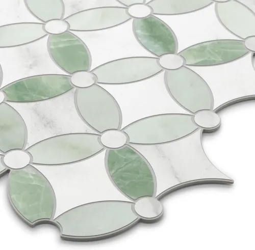 Vista 9 de SUNWINGS Azulejo de Salpicadero de 10 Hojas Despegar y Pegar Coin Waterjet, 11.2" x 11.2" Aspecto de Mármol Verde Azulejo Autoadhesivo de Pared