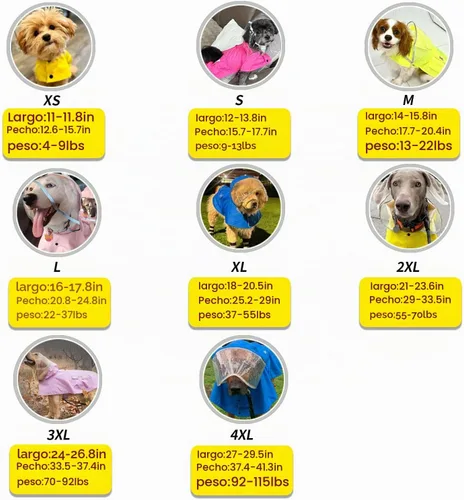 Vista 2 de Impermeable para perro con poncho con capucha, chaqueta de lluvia amarilla ajustable de alto reflejo, con agujero para correa para perros pequeños
