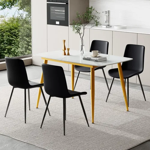 Vista 60 de Juego de 4 mesas de comedor negras para mesa de comedor de 4,50 pulgadas para 4, sillas de cocina de piedra sinterizada, fácil de montar, adecuado