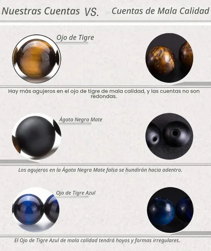 Vista 6 de Pulsera elástica Hamoery con cuentas naturales de ojo de tigre de 8 mm, para mujer y hombre Juego de 2 piezas 1-21018