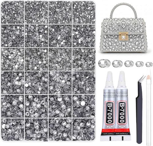 Vista 30 de 27000PCs Resin Rhinestones Kit, 2-6mm Crystal Diamond Gems with Picker Pencil, Tweezer & 2 Glue Bottles, Flatback Rhinestone Set for Diamond