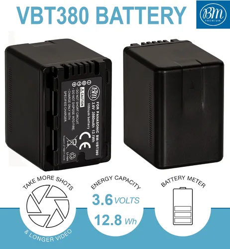 Vista 2 de BM Premium 2 baterías y cargador VW-VBT380 para Panasonic HC-V800K, HC-VX1K, HC-WXF1K, HCV510, HCV520, HC-V550, HCV710, HC-V720, HC-V750, HC-V770