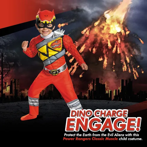 Vista 5 de Little Boys 'rojo Power Ranger Dino Charge muscular disfraz de Halloween