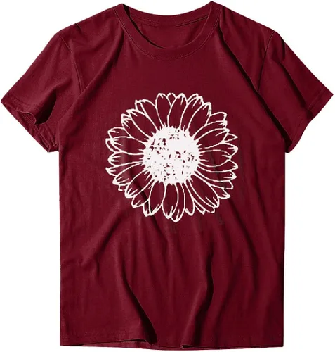 Vista 2 de Camisetas de manga corta para mujer, estilo casual, tallas grandes, holgadas, holgadas, con estampado de flores, de manga corta, blusa para mujer