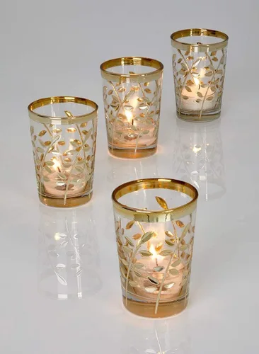 Vista 2 de Serene Spaces Living Juego de 4 portavelas votivas marroquíes doradas, ideales para decoraciones de bodas, fiestas, eventos, cena de Navidad, 3.5