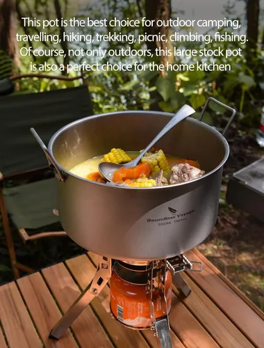 Vista 9 de Boundless Voyage Olla de cocina de titanio de 5L con tapa y mango plegable, olla grande para sopa para acampar al aire libre, senderismo, picnic