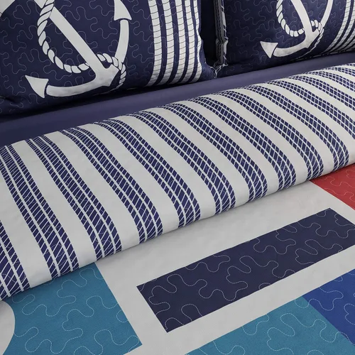 Vista 2 de Lavish Home - Juego de edredón de 3 piezas, colcha reversible de temática costera con funda, ligera, transpirable, hipoalergénica