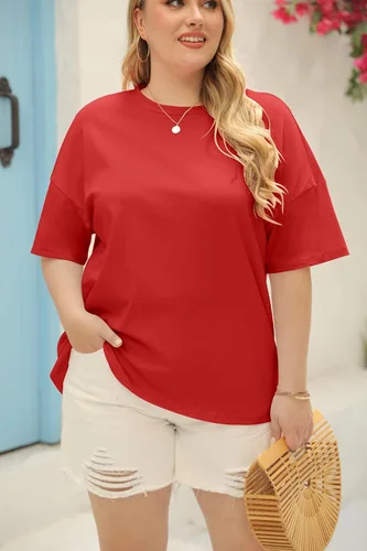 Vista 3 de Fisoew Camisetas de talla grande para mujer, camisetas de verano de media manga con cuello redondo