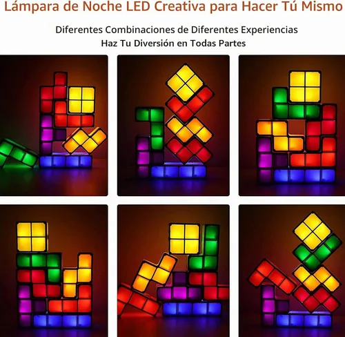 Vista 3 de VEEKI Lámpara de noche apilable, lámpara de escritorio LED 3D apilable de 7 colores con rompecabezas nocturnos, lámpara de inducción entrelazada