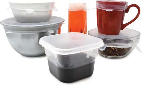 Vista 7 de Norpro Juego de 6 tapas de silicona reutilizables aptas para alimentos, se adapta a aberturas de 2.5 a 11 pulgadas