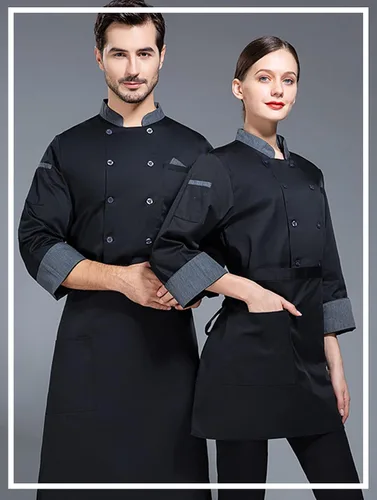 Vista 4 de Chaqueta de chef unisex de doble botonadura con espalda completa ligera con costuras de color uniforme de chef
