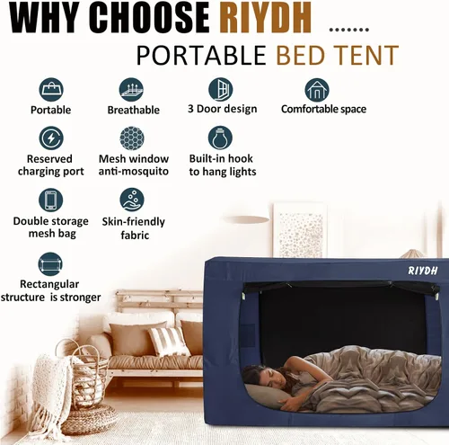 Vista 3 de RIYDH Tienda de Cama Twin XL Tienda de Dosel para Cama - Tienda de Ensueño Portátil para Niños y Adultos Tiendas de Dormir Interior 93%
