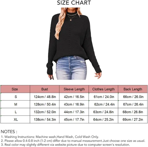 Vista 4 de TOPINCN Women's Loose Turtleneck Knit Sweater Long Basic Tunic Leisure Batwing Sleeve Long Sleeve Loose Stretch Sweater