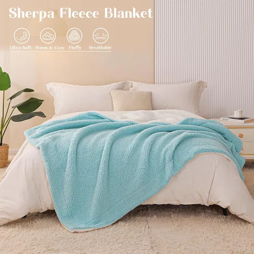 Vista 4 de Exclusivo Mezcla Manta reversible Sherpa para sofá, manta de forro polar gruesa y cálida para invierno, suave felpa esponjosa, 50 x 60 pulgadas