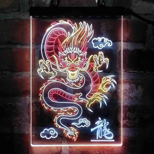 Vista 13 de ADVPRO Dragón chino en la nube palabra tricolor LED neón signo verde y rojo y amarillo 7.9 x 12.6 pulgadas st9s23-i3225-gry