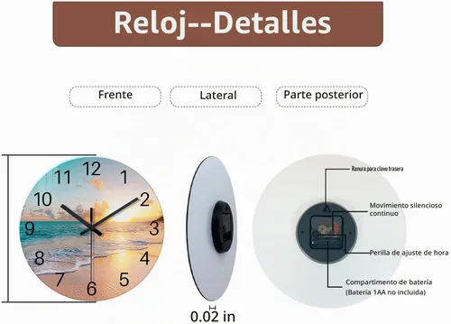 Vista 7 de Reloj de pared de playa con pilas, reloj de pared de vidrio de 12 pulgadas, analógico, sin tictac, relojes de pared azules para dormitorio, sala