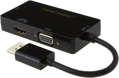 Vista 2 de CableCreation Adaptador de DisplayPort multifunción a HDMI/DVI/VGA, adaptador de DisplayPort DP 3 en 1, compatible con resolución HDMI 4K x 2K, negro