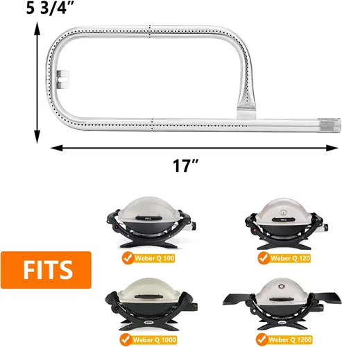 Vista 2 de GRISUN Tubo quemador de parrilla de acero inoxidable 304 60040 para Weber Q1200 Q1000 Q120 Q100, Baby Q Grill, quemador de 17 pulgadas para Weber